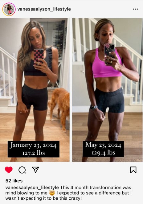 IG post · vanessaalyson_lifestyle, 4 month transformation